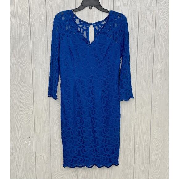 Adrianna Papell Lace Overlay Blue V-Neck Dress Size 4 NWT - Picture 1 of 5